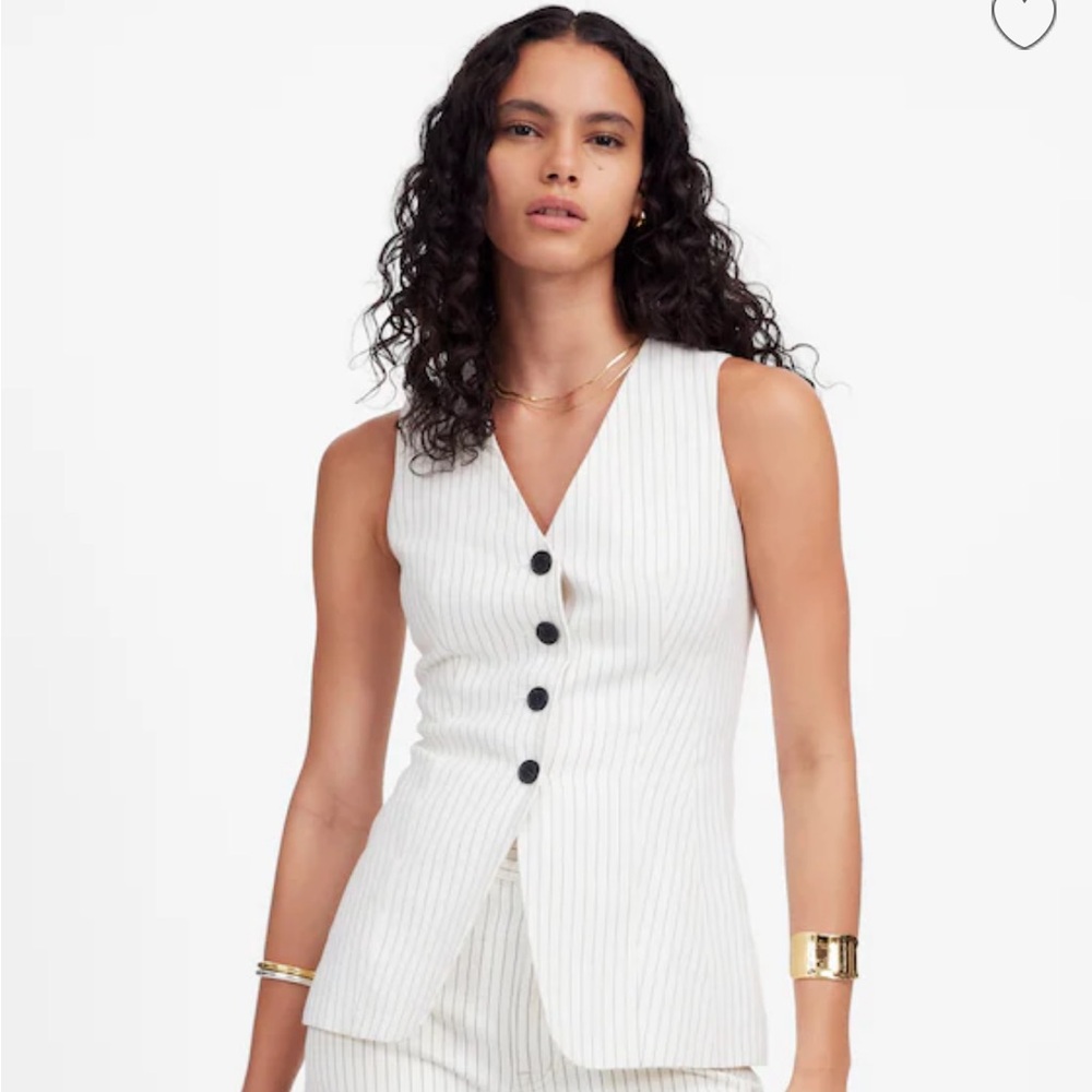 Madewell White Pinstripe Vest